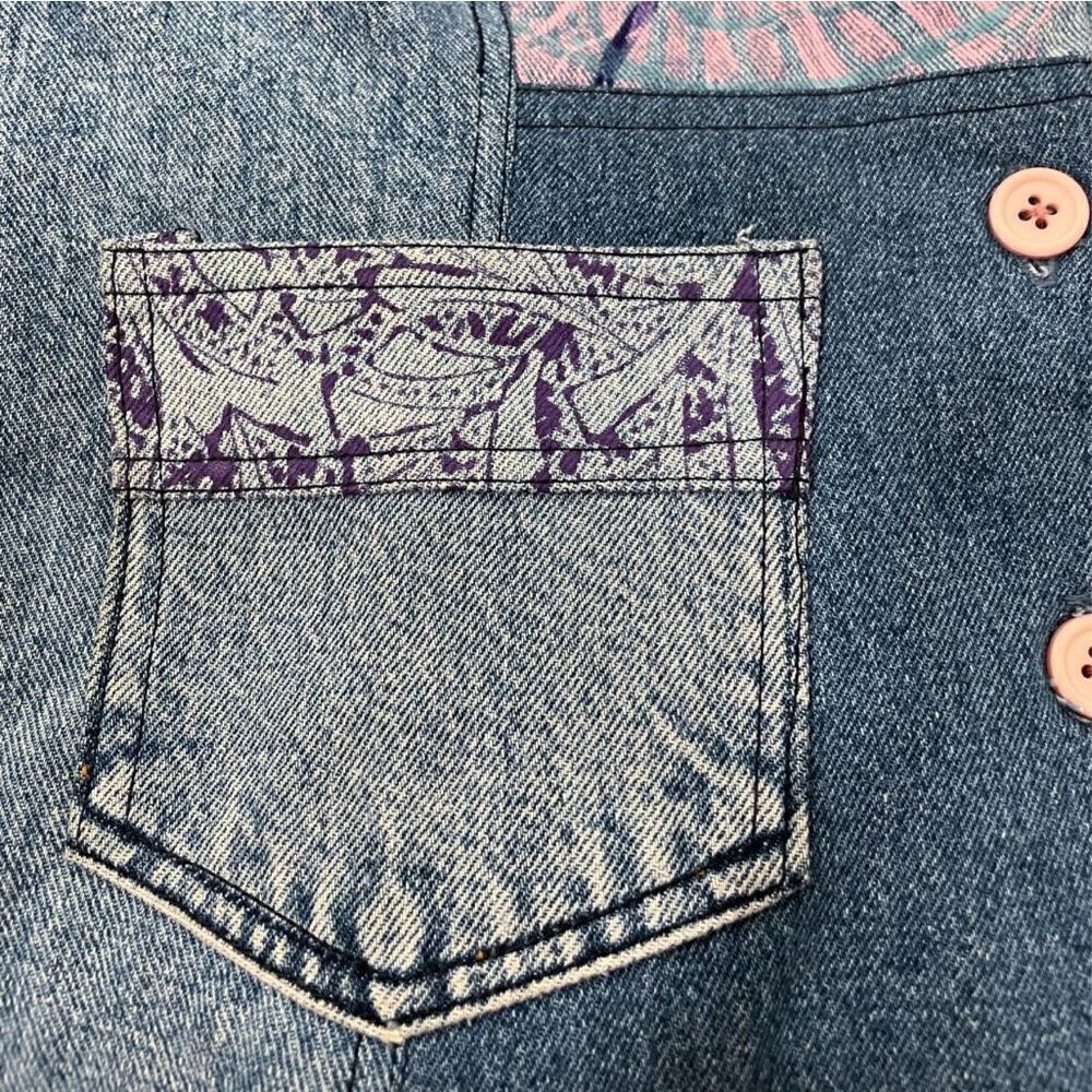 VINTAGE Original Hand Painted Upcycled Denim Patchwork Blazer Jacket Size Small - Picture 7 of 16